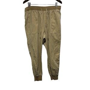 GAP Jogger Pants Womens L Tan Khaki Linen Blend Elastic Waist Pull On Ankle